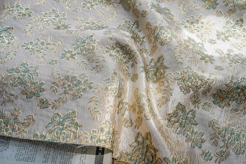 3 Color Gold Jacquard Fabric Embossed Floral Damask Brocade Etsy