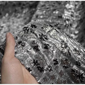 Sliver Metallic Jacquard Fabric, Emboss Crack Textured Brocade Damask For Haute Couture, Clothing, Dress DIY fabric 51 inches width