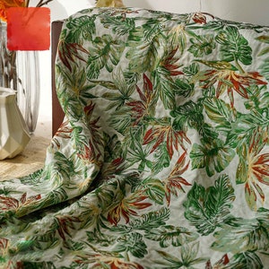 Tropical Plants Jacquard Fabric, Green Upholstery Fabric, Home Decor Brocade Damask For Furnishing, Dress  DIY fabric 62 inches width