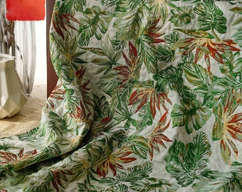 Tropische Pflanzen Jacquard Stoff, grüner Polsterstoff, Wohnkultur Brokat Damast für die Einrichtung, Kleid DIY Stoff 62 Zoll Breite
