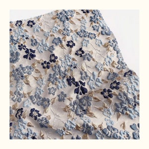 Blue Floral Emboss Jacquard Fabric, Exquisite Brocade,Damask Fabric For upholstery, Dress DIY fabric 55 inches width Blue