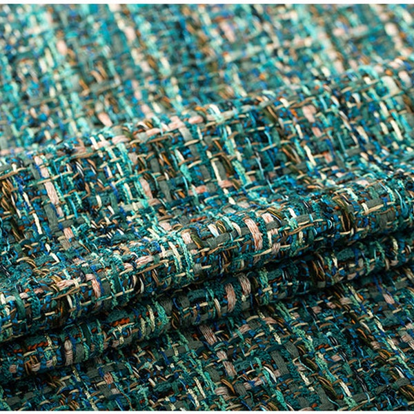 Emerald Green Tweed Boucle Fabric, Woven Dense Tweed Fabric For Suit Coat Fabric 59 inches width