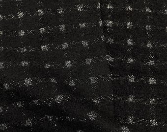 Stunning Black Tweed Fabric, Shiny Yarns Check Tweed Boucle Fabric For Jacket, Suit Coat 59inches width