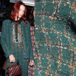 Tweed Fabric Green Woollen Tweed Boucle Fabric For Suit Coat, Dress 57 inches Width
