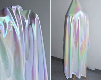 Rainbow Holographic Fabric, TPU Stretch Hologram Fabric,Fashion Mineral Metallic  Mirrored Fabric By Half Yard 55“Width