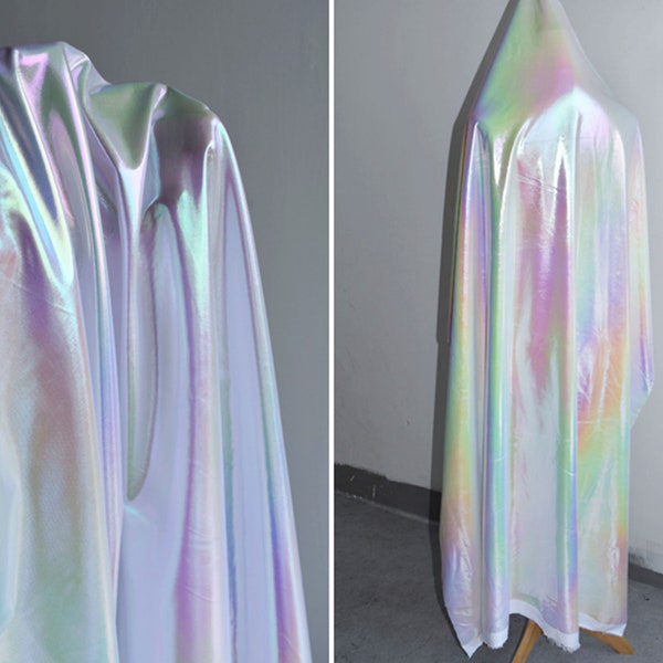 Rainbow Holographic Fabric, TPU Stretch Hologram Fabric,Fashion Mineral Metallic  Mirrored Fabric By Half Yard 55“Width