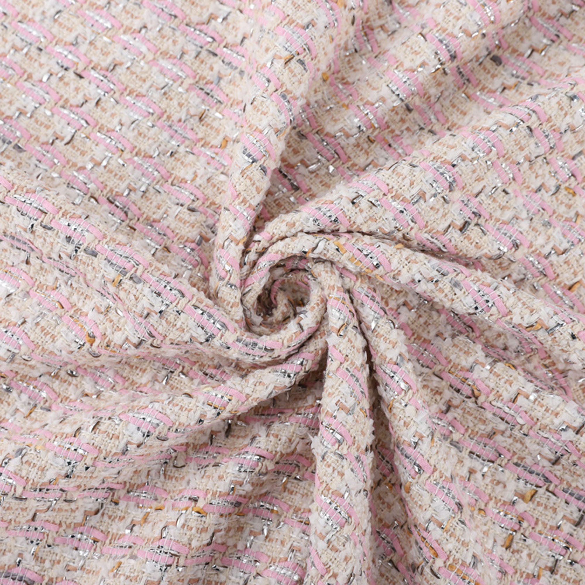 Textured Recycled Polyester Woven - Pecan Boucle Stripes - British Imported main image 1