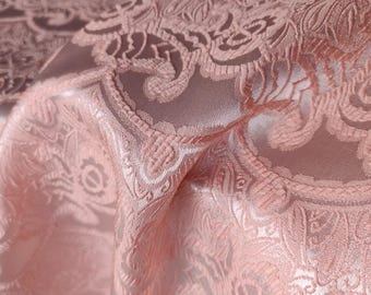 Pink Jacquard Fabric, Court Style Lace Textured Brocade, Damask Fabric For Haute Couture, upholstery, Dress DIY fabric 57 inches width