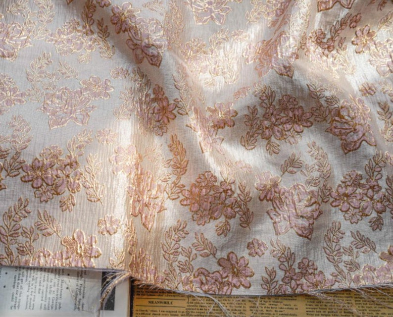 3 Color Gold Jacquard Fabric Embossed Floral Damask Brocade Etsy