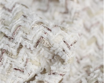 Cream Tweed Boucle Fabric, Woven Tweed Fabric For Suit Coat Fabric 57 inches width