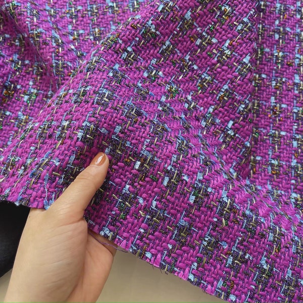 Purple Wollen Tweed Fabric, Tweed Boucle Fabric, Blended Fabric  For Suit Coat, Dress Upholstery 59 inches Width