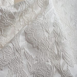 Elegant Ivory Jacquard Fabric, 3D Floral Textured Brocade Emboss Damask  For Haute Couture, Wedding Dress DIY fabric 57 inches width