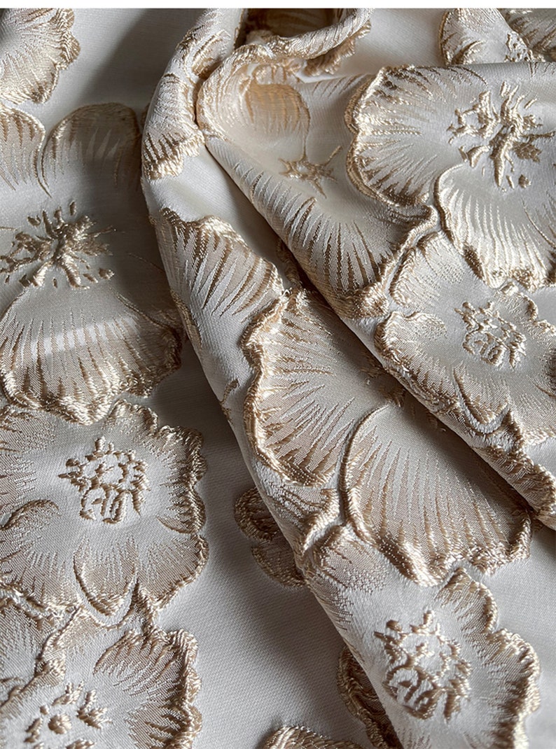 Gold Embroidered Jacquard Fabric Embossed Floral Etsy