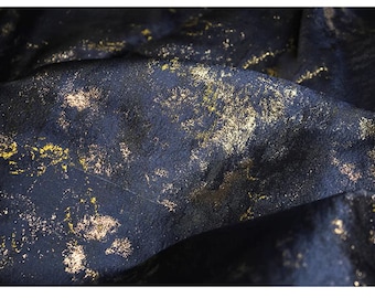 Vintage Dark Blue Gold Jacquard Fabric, Gold Shimmer Brocade for Quality clothing, Upholstery DIY fabric 64.9 inches width
