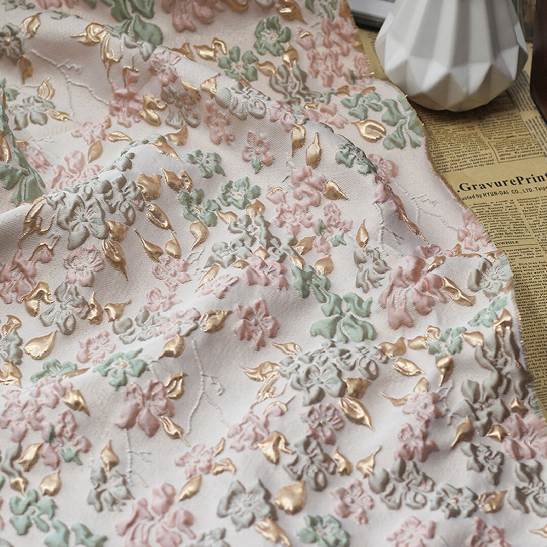 3D Emboss Floral Jacquard Fabric, Damask Fabric Gold Thread Brocade for ...