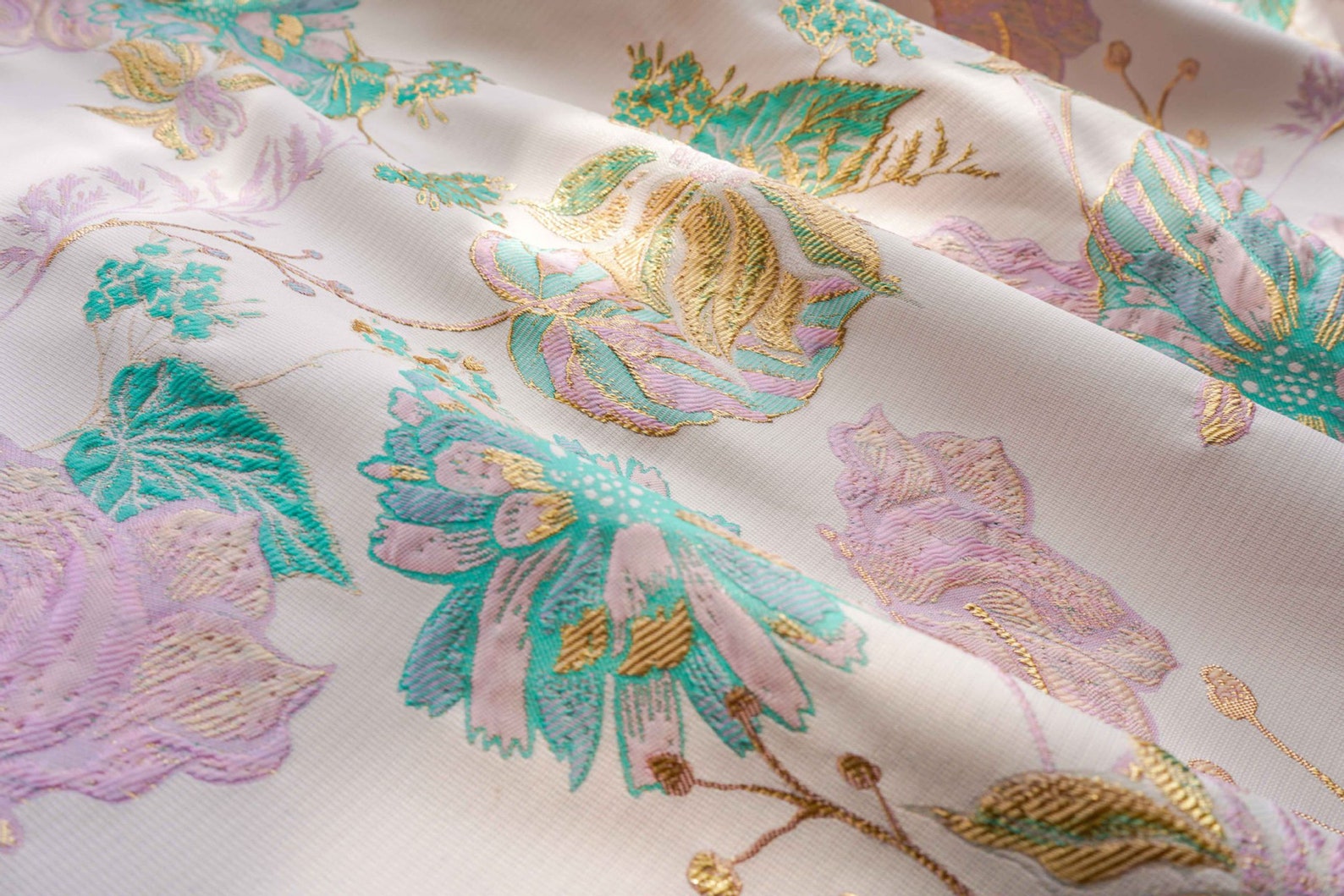 Vintage Floral Jacquard Fabric, Embossed Damask Gold Thread Brocade for ...
