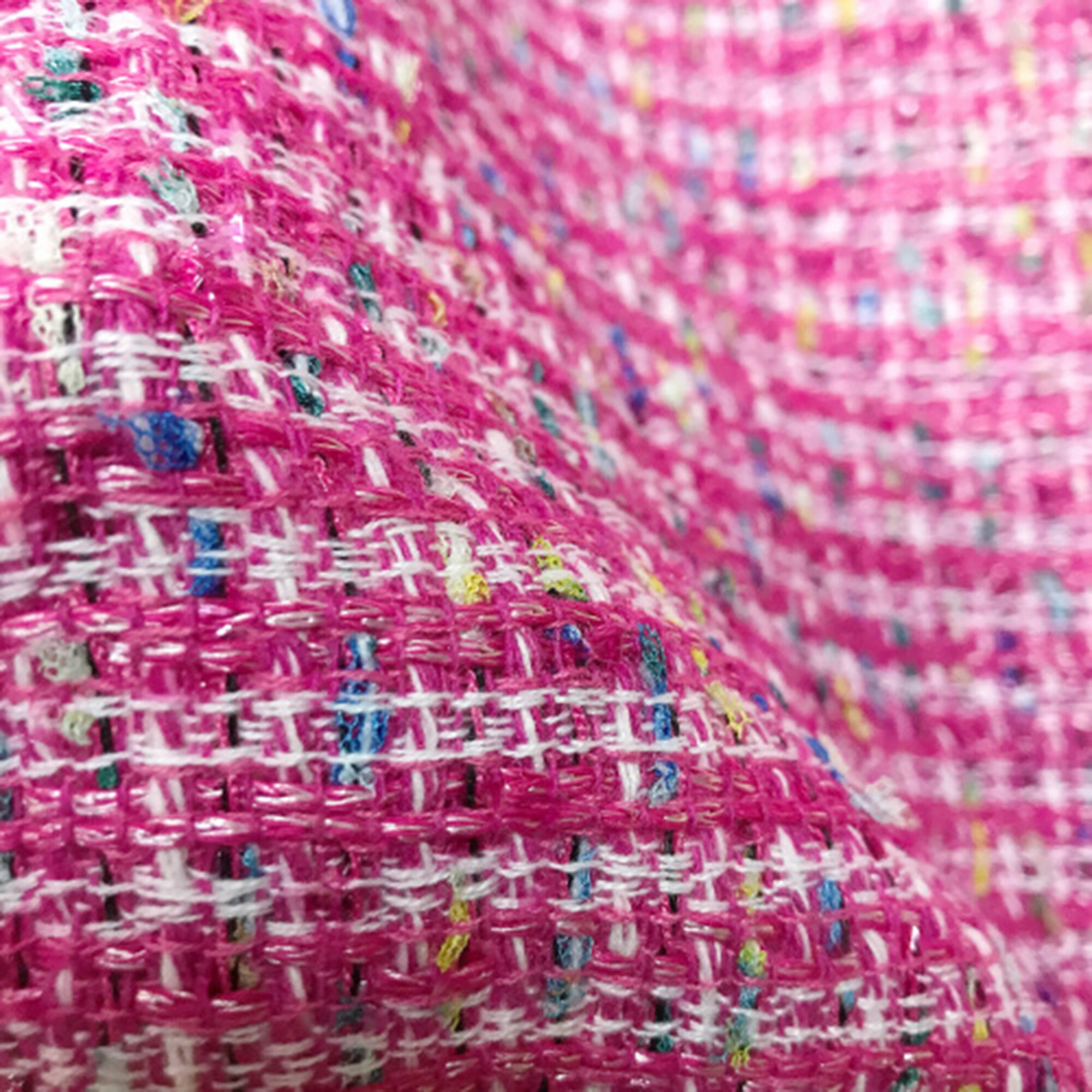 Bright Pink Check Tweed Fabric, Tweed Boucle Fabric With Colorful Yarn ...