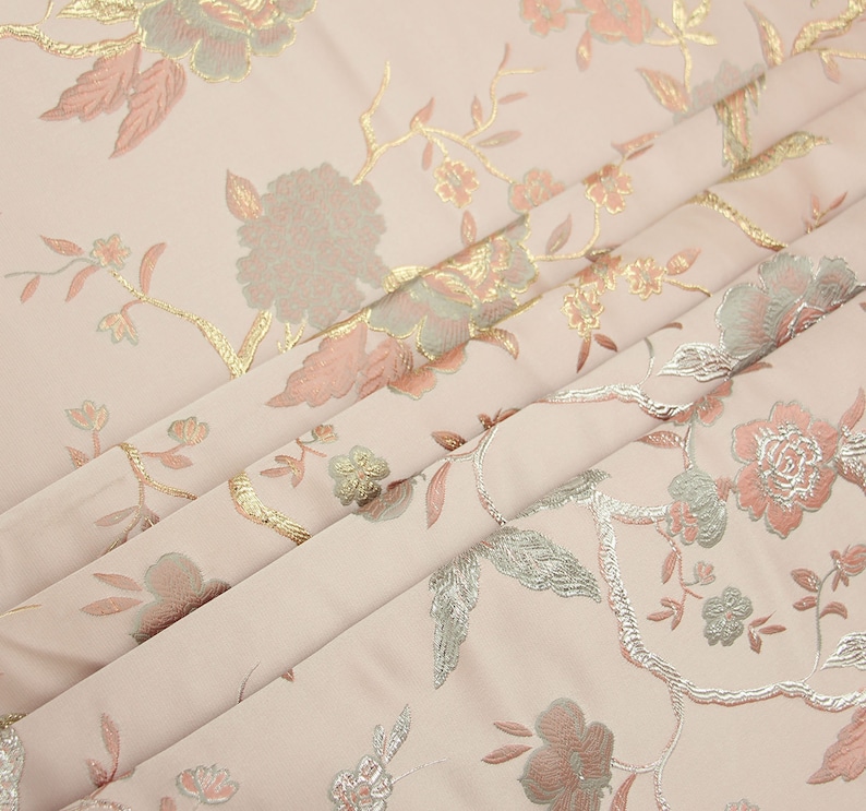 Pink Brocade Luxury Pink Jacquard Brocade Fabric, Chinese Style Magpie Brocade ...