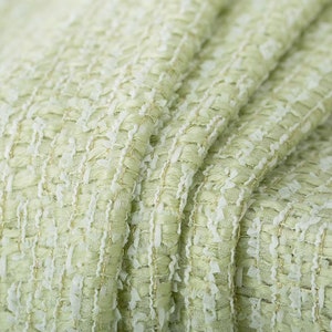 Yellowish Green Tweed Boucle Fabric, Spring Knitted Woven Fabric, Dense Fabric For Suit Coat, Check style tweed, DIY coat dress 55”