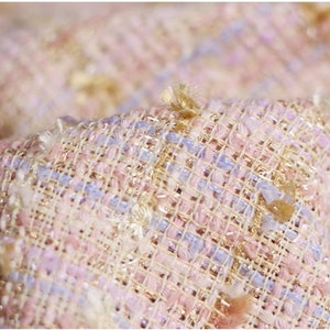 Candy Pink Tweed Fabric, Lovely Tweed Boucle Fabric with Tassel  For Suit Coat, Dress Haute Couture 57 inches Width