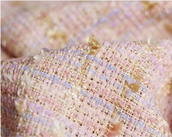 Candy Pink Tweed Fabric, Lovely Tweed Boucle Fabric with Tassel  For Suit Coat, Dress Haute Couture 57 inches Width