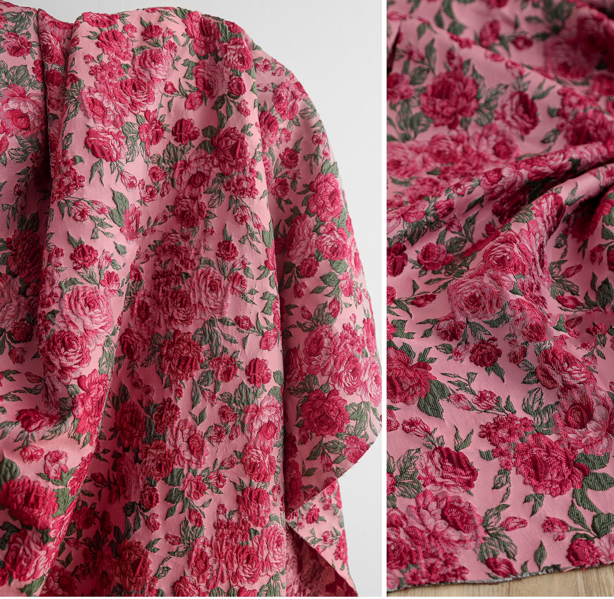 Vintage Rose Floral Jacquard Fabric, Flora Embossed Brocade Fabric