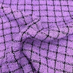 Purple Check Tweed Fabric, Woven Boucle Fabric , Dense Fabric for Coat, Pinafore 59inches width