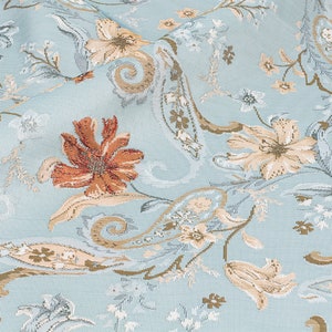 Baby Blue Flora Jacquard Fabric,  Exquisite Brocade, Blue Damask Fabric For upholstery, Dress  DIY fabric 59 inches width