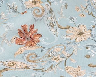 Baby Blue Flora Jacquard Fabric,  Exquisite Brocade, Blue Damask Fabric For upholstery, Dress  DIY fabric 59 inches width