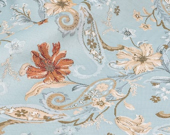 Baby Blue Flora Jacquard Fabric,  Exquisite Brocade, Blue Damask Fabric For upholstery, Dress  DIY fabric 59 inches width