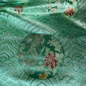 Green Brocade Jacquard Fabric, Wave Pattern Brocade, Chinese Style Damask For Haute Coture, Vest,  Dress 29.5 inches width