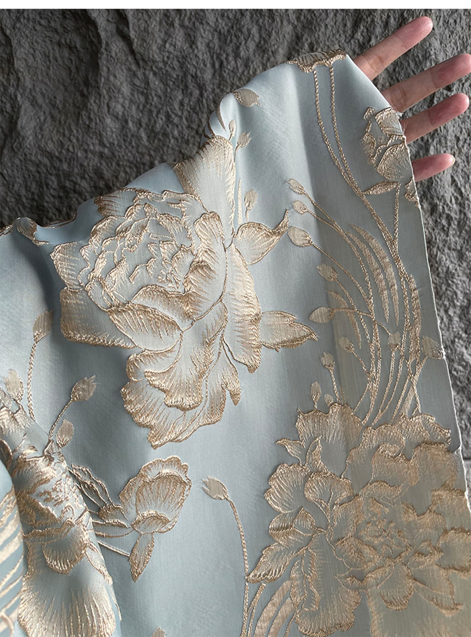 Luxury Gold Embroidered Jacquard Fabric Embossed Flora Damask Etsy