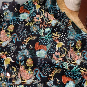 Abstract Animal Jacquard Fabric, Colorful Embroidered Black Brocade, Damask Fabric for Dress, Haute Couture, DIY Fabric 57 inches width