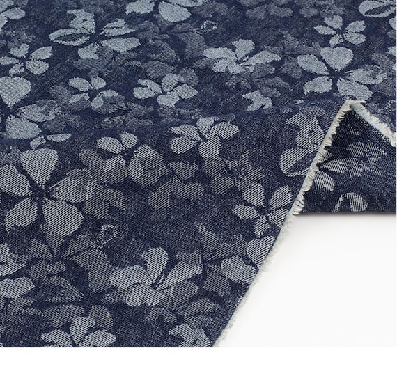 Floral Denim Fabric, Cotton Jacquard Denim for Fashion Appreal