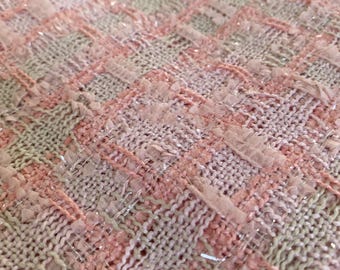 Light Pink Tweed Fabric by the Yard, Check Tweed Boucle Fabric with Glitter Thread  For Suit Coat Fabric 57 inches width