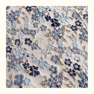 Blue Floral Emboss Jacquard Fabric, Exquisite Brocade,Damask Fabric For upholstery, Dress DIY fabric 55 inches width image 5