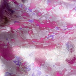 Pink Jacquard Satin Fabric, Cherry Blossom Brocade with Butterfly, Damask Fabric for Dress, Haute Couture, 59 inches width