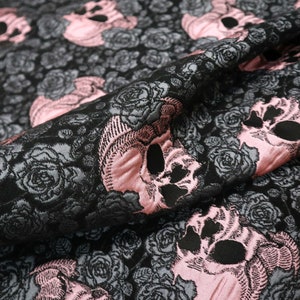 Skull and Rose Jacquard  Halloween Skeletons Fabric Embossed Brocade Fabric  for dress making 57" wide