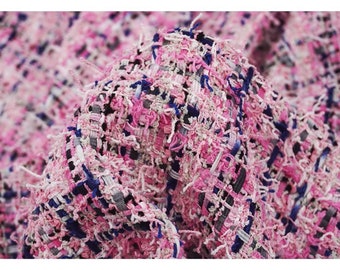 Pink Tweed Boucle Fabric, Woven Dense Tweed Fabric For Suit Coat Fabric 59 inches width