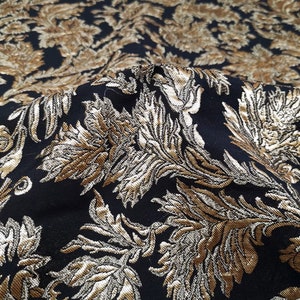 Luxury Gold Jacquard Fabric, Emboss Textured Black Brocade Damask For Haute Couture, Clothing, Dress DIY fabric 55 inches width