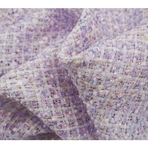 Lilac Tweed Fabric, Plaid Tweed Fabric with Tassel  For Dress, Suit Coat Fabric 57inches width