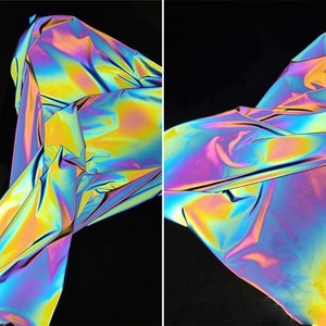 Thermal Reflective Laser Holographic Fabric Rainbow Illusion Hologram Fabric For Designer Light up Cloth Wide 55”fabric by the Yard