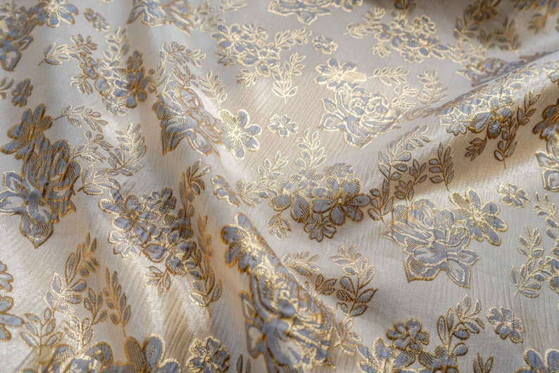 3 Color Gold Jacquard Fabric Embossed Floral Damask Brocade Etsy
