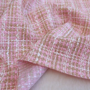 Lovely Pink and Gold Tweed Fabric by the Yard, Tweed Boucle Fabric with Tassel For Jacket Suit Coat Fabric 57inches width