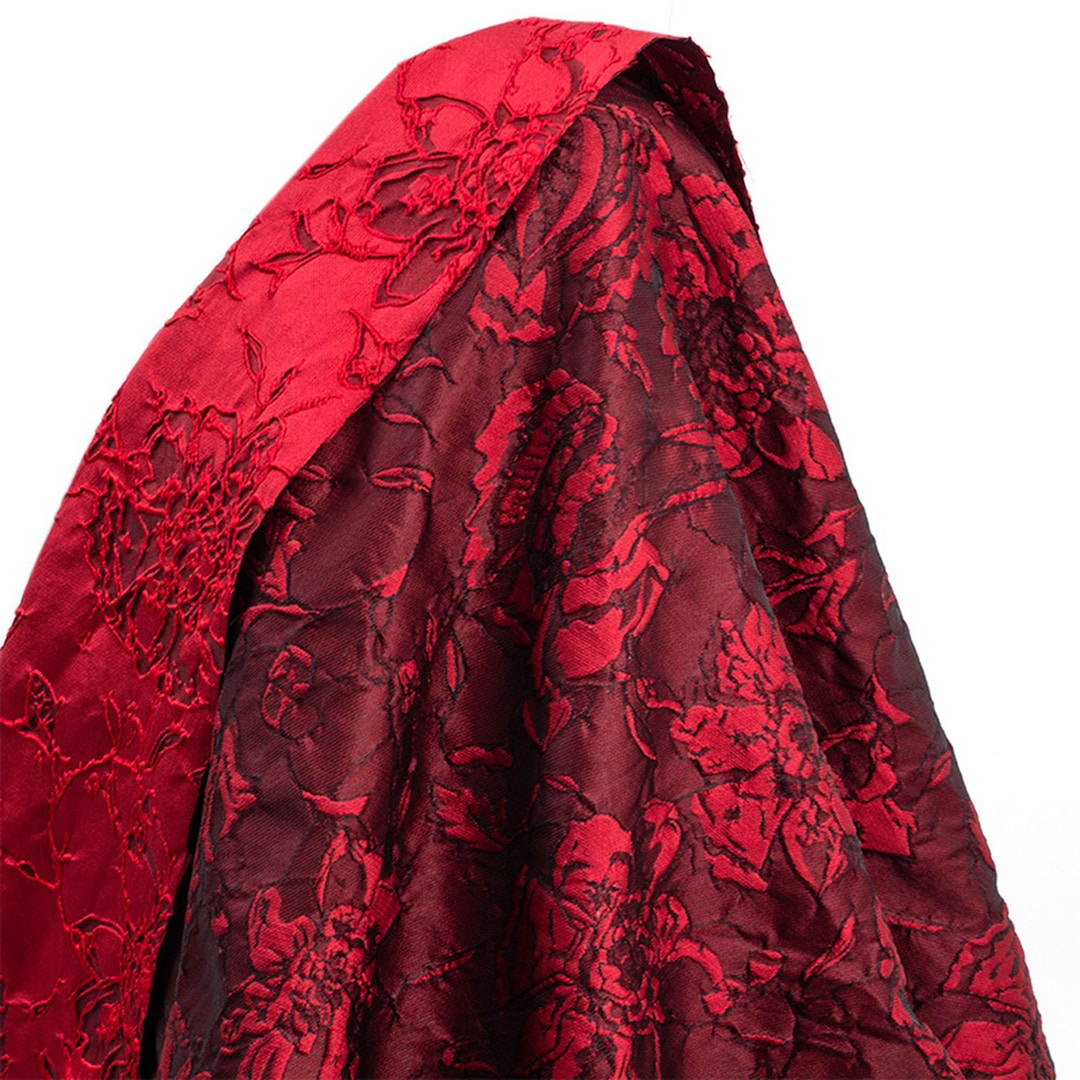 Red Embossed Jacquard Fabric, Exquisite Double Side Brocade,damask