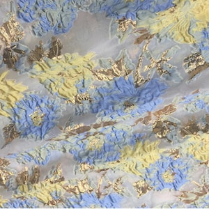 Flora  Emboss Jacquard Fabric, Gold Embroidered Damask Blossom Brocade For upholstery, Dress DIY fabric 57 inches width