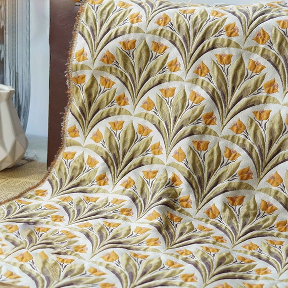 1点物⭕️お安く!◎Custom vintage fabric◎FLEX 8.7 Vintage Tulip Jacquard Fabric, Embossed Floral Brocade Pastoral