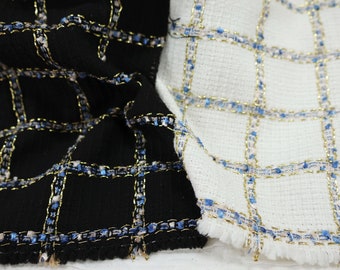 Court Style Tweed Fabric, Plaid Tweed Boucle Fabric For Suit Coat, Dress Haute Couture 59 inches Width