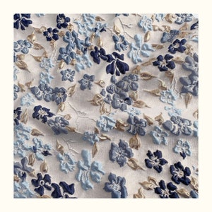 Blue Floral Emboss Jacquard Fabric, Exquisite Brocade,Damask Fabric For upholstery, Dress DIY fabric 55 inches width image 7