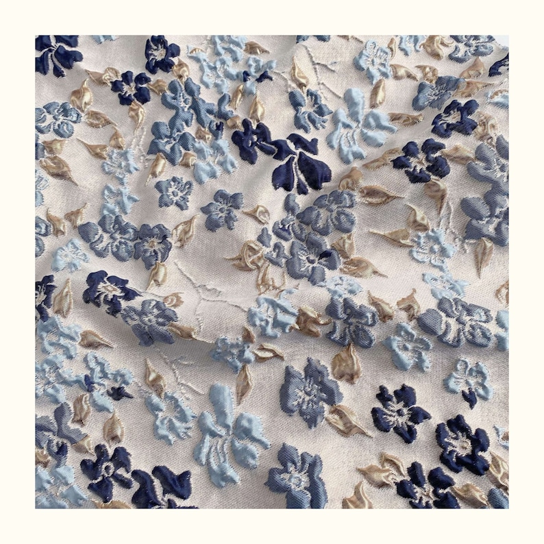 Blue Floral Emboss Jacquard Fabric, Exquisite Brocade,Damask Fabric For upholstery, Dress DIY fabric 55 inches width image 7